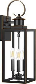 3-Light Outdoor Wall Light Fixtures 19 Inch Large Waterproof Exterior Wall Sconces with Glass Shades Black with Gold Trim Anti-Rust Outside Wall Lantern for House Front Porch Patio Garage