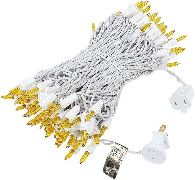 Novelty Lights 50 Feet 100 Bulb Incandescent Mini Light String Yellow with 6-Inch Spacing on White Wire UL Listed Commercial Grade Indoor/Outdoor Mini Lights Connectable End-to-End