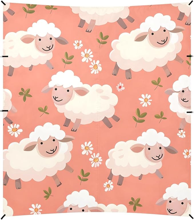 Sheep and Flower Camping Sun Shelter Beach Tent Portable Beach Sun Shade Outdoor Canopy for Camping Trips Fishing Picnic