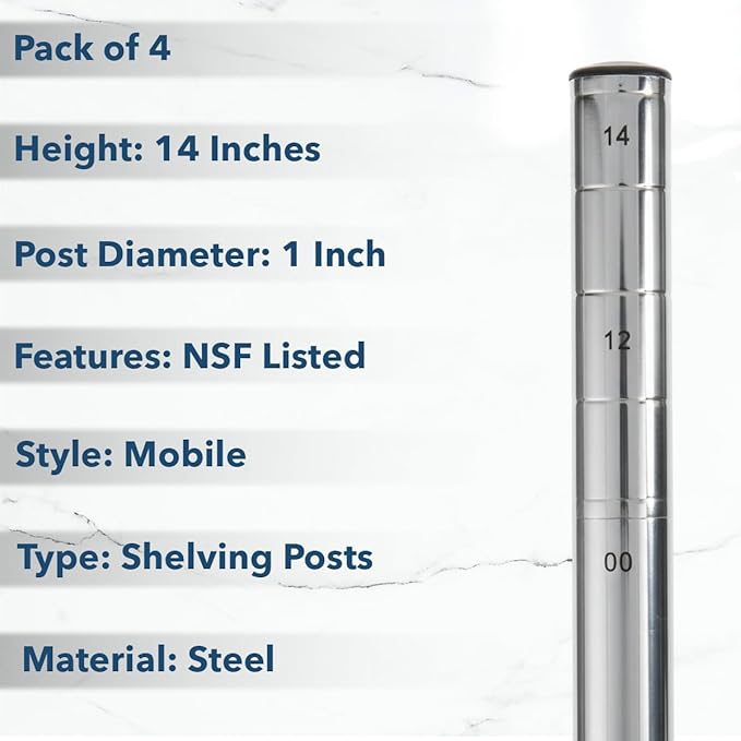 Pack of 4 Mobile Wire Shelving Posts Customize Poles Height: 8 - 86 Heavy Duty Pole (Chrome Black Epoxy Green Epoxy) Replacement Poles for Shelves (1)