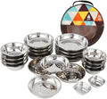 22PCS Service Plate Set with Travel Bag Stainless Steel Plates and Bowls Camping Set for Outdoor Camping Hiking Picnic BBQ Beach