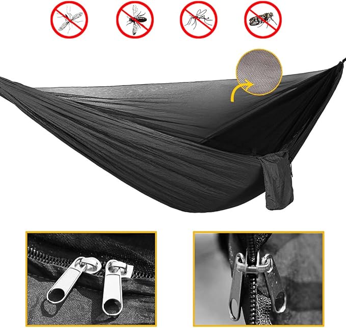 Portable Single Double Nylon High Strength Parachute Hammock Rainfly Set Camping Hammock with Rain Fly Tarp and Mosquito Net Tent Tree Straps Backpacking Hiking Travel Yard Outdoor Activities