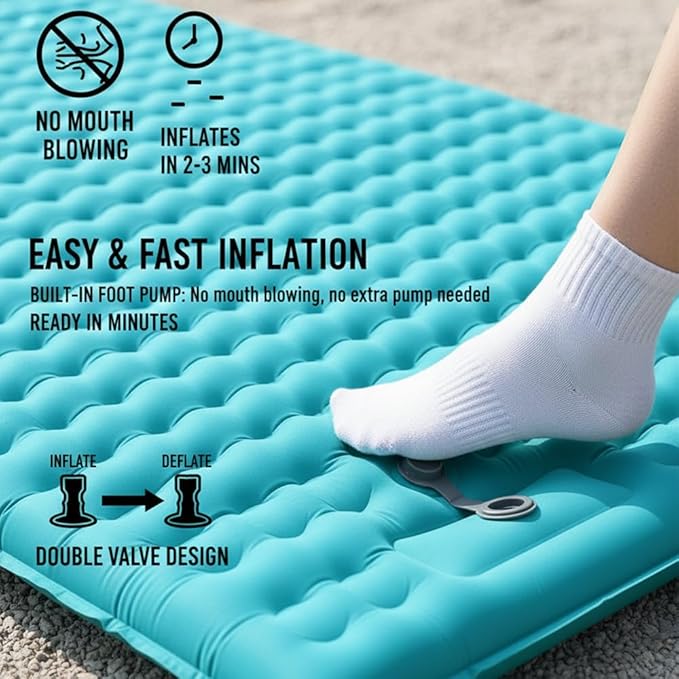 HI FINE CARE Inflatable Double Sleeping Pad for Camping 2 Person Air Mattress Self-Inflating Camp Pad Extra Thick &amp Lightweight Ultimate Comfort for Two Campers