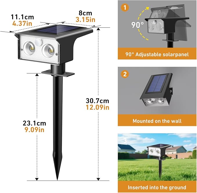 btfarm Solar Spot Lights Outdoor Waterproof 8 Pack/3 Modes Motion Sensor Lights Solar Powered Spotlights 2-in-1 Auto On/Off for Outside Pathway Yard Garden Landscape Lighting Cool White