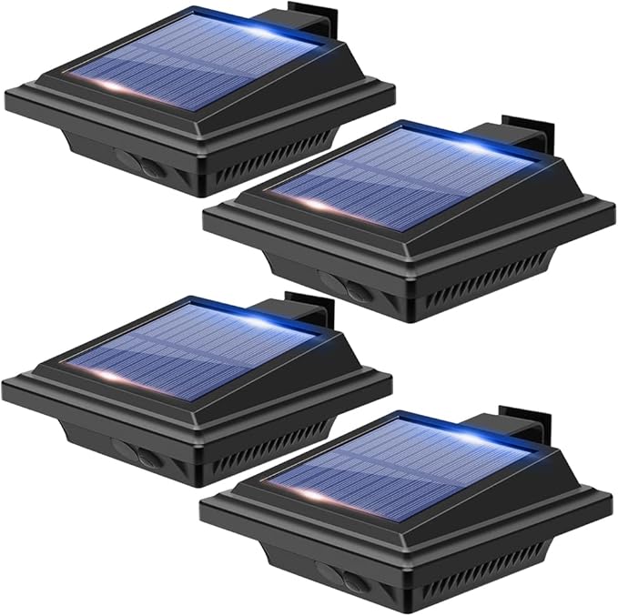 Gutter Lights 40 LEDs Solar Patio Decor Lights Deck Lights Outdoor Waterproof Fence Lights for Wall Backyard Porch Patio PoolStep Stairs Yard Garden Pathway (4Pack-BlackCool White Light)
