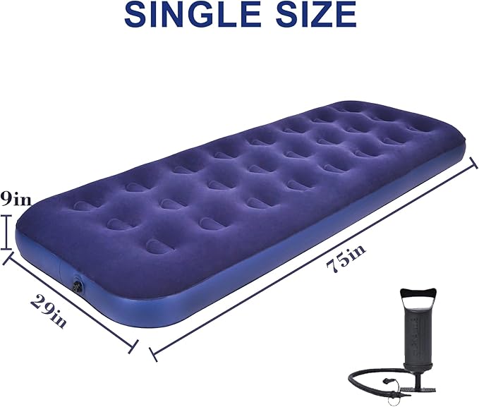 DIMAR GARDEN Single Size Air Mattress Inflatable Camping Bed Sleeping PadInclude Hand Pump