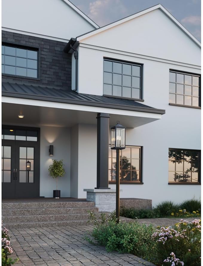 Progress Lighting Gibbes Street Collection 3-Light Clear Beveled Glass New Traditional Outdoor Post Lantern Light Textured Black26.88x9.50x9.50