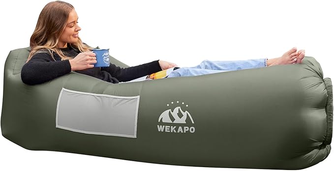 WEKAPO Inflatable Couch Air Lounger Chair - Camping &amp Beach Accessories Portable Blow up Sofa for Hiking Lawn Indoor/Outdoor Movies &amp Music Festivals. Lightweight and Easy to Set Up Air Ham