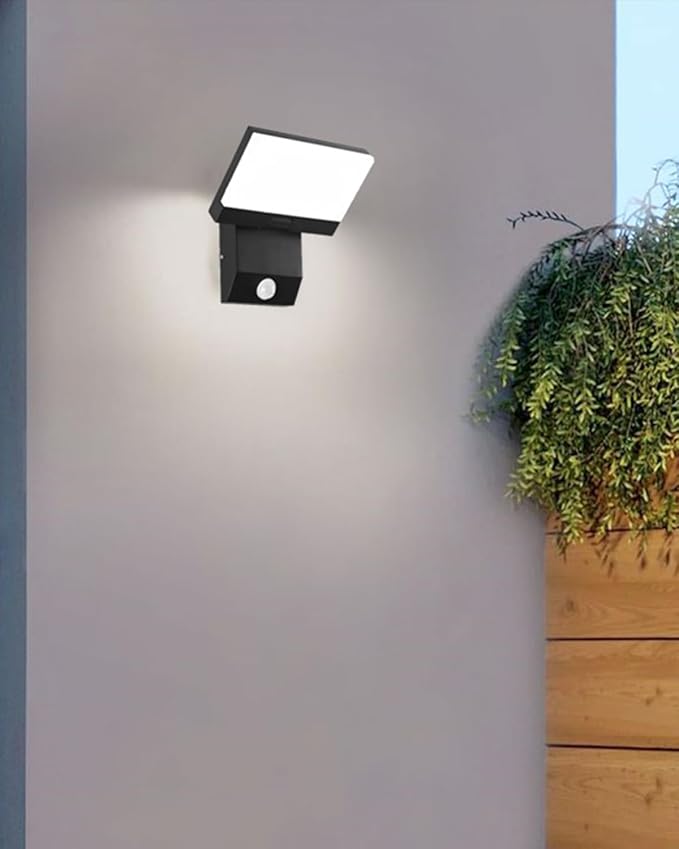 LED Motion Sensor Outdoor Lights Fixtures Wired Square 18W Modern Exterior Porch Lights Wall Sconce Light for Patio Doorway Garage Matt Black Cool White 6000K