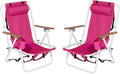 Set of 2 Folding Backpack Beach Chairs for AdultsOutdoor Folding Heavy Duty Camping Chair with Large Pockets and Cup HolderAdjustable high Beach Lounge Chairs for OutdoorTravel (Pink)
