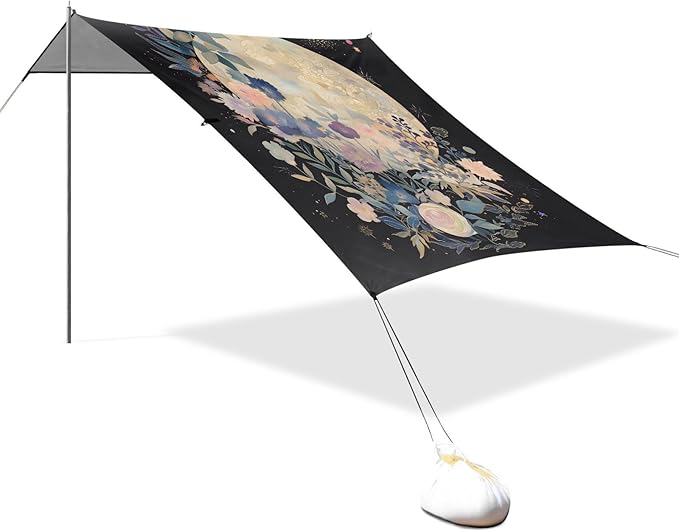 Bolaz Beach Canopy Tent Sun Shade9'×10.5' Large Family Beach Shade UPF50+- Outdoor Shade for Camping Trips FishingFlowers Moon