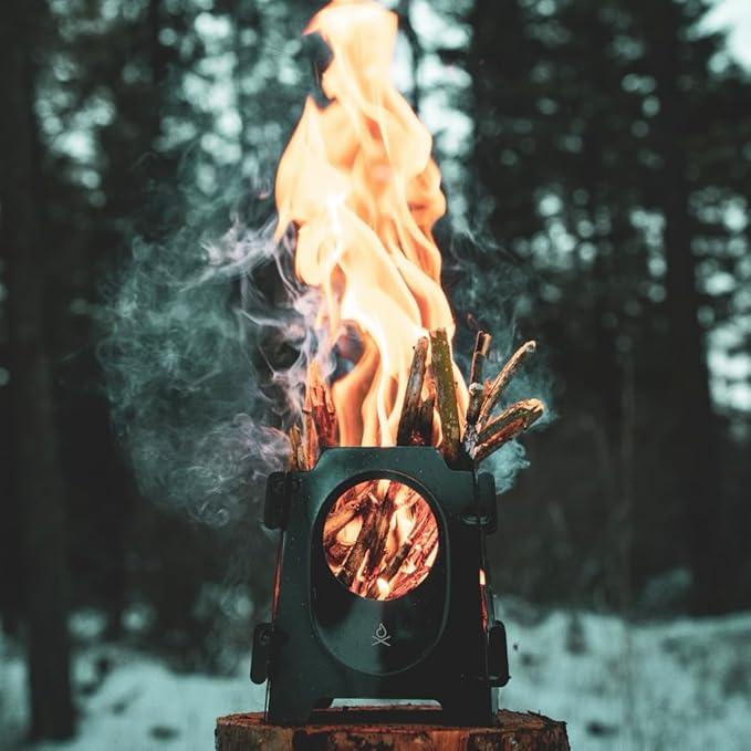Überleben | Stöker Wood Burning Camping Stove – 18oz Flatpack Stainless Steel Wood Stove for Backpacking Hiking &amp Outdoor Cooking – Portable Folding Camping Essentials (Carbon Black)