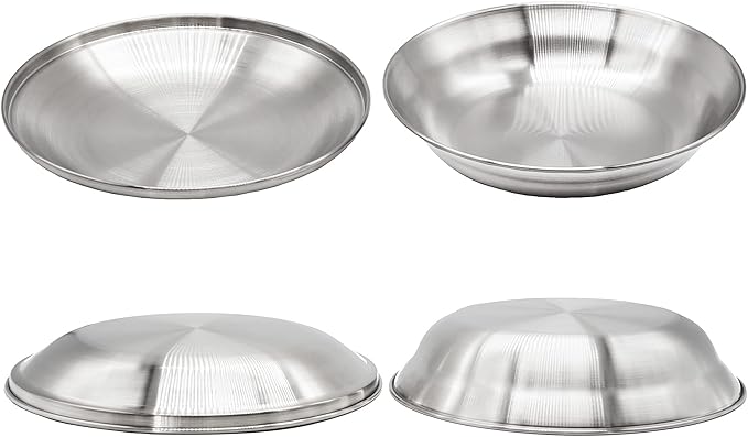 Premium 304 Stainless Steel Plate Set with Lids (2-Pack) – 8.3” Deep Metal Dinnerware for Adults &amp Kids – Durable Stackable Meal Prep Home &amp Camping Dish – Hygienic &amp Unbreakable