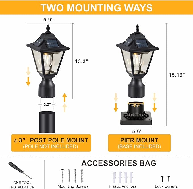 2 Pack Solar Post Lights Motion Sensor Solar Lamp Post Lights with Pier Mount Base Outdoor Waterproof Post Lantern for Yard Garden Pole Pillar