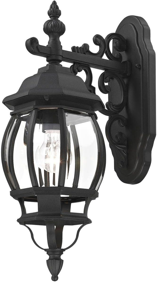 Livex Lighting 7706-14 Frontenac 1-Light Outdoor Wall Lantern with Clear Beveled Glass Shades 20 x 6.5 Black