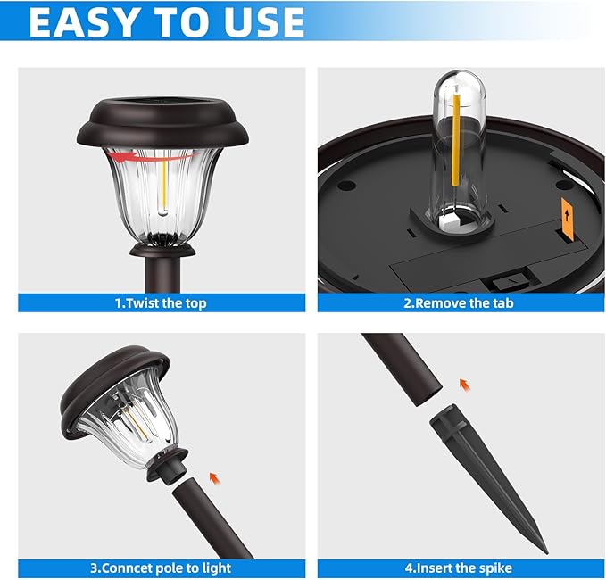 Solar Lights Outdoor 6 Pack Metal Solar Pathway Lights Heavy Duty Stainless Steel &amp Glass Auto On/Off Waterproof Garden Lights for Driveway Landscape Walkway Yard Outdoor Decor (Warm White)