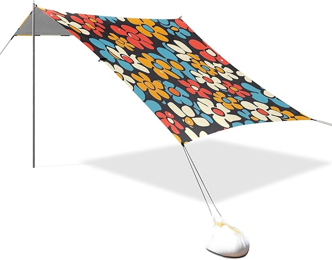 Camping Sun Shelters Groovy Pattern with Flowers Beach Canopy 126 * 110.2in