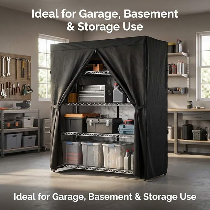 QWORK High Density Waterproof/Dustproof Storage Shelf Cover Fits Racks 48L x 18D x 72H - 1 Pack (Black)