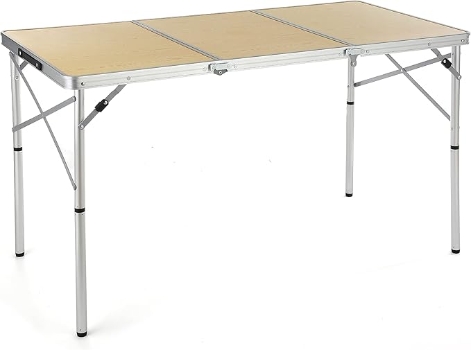 ARROWHEAD OUTDOOR 4’ ft Heavy-Duty Portable Aluminum Frame Folding Table w/Leveling Feet Solid Tabletop Surface 2 Adjustable Heights Carrying Case Included Lightweight USA-Based Support