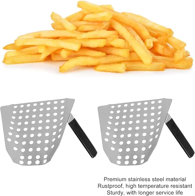 French Fry Scoop Stainless Steel Ergonomic Single Handle Kitchen Tool for Store Movie Theater Picnic 2pcs