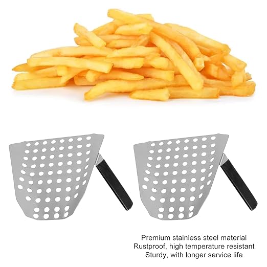 ANGGREK Fries Scoop Stainless Steel Ergonomic French Fry Scooper with Holes for Popcorn Lightweight Design for Quick Serving at Events or Home