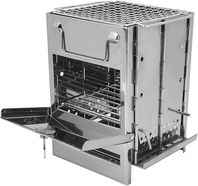 Wood Burning Camp Stove Folding Stainless Steel Barbecue Stove Portable Small Backpacking Grill for Outdoor Camping Cooking Picnic BBQ 15 x 15 x 20 cm