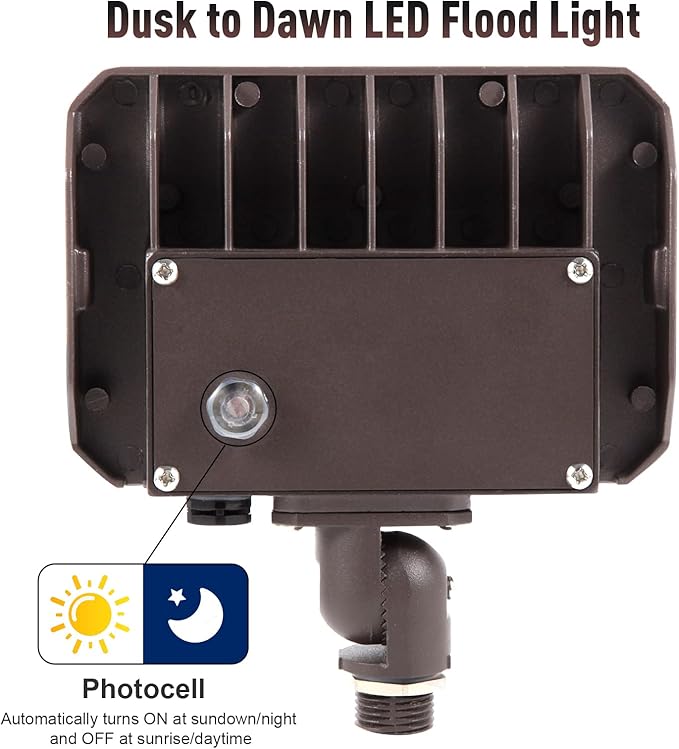 60W LED Flood Light with Knuckle Outdoor Flood Light Dusk to Dawn Photocell 5000K 7800lm AC100-277V Equivalent 600W ETL Waterproof Wall Mount LED Security Light for Yard Entrance Garden