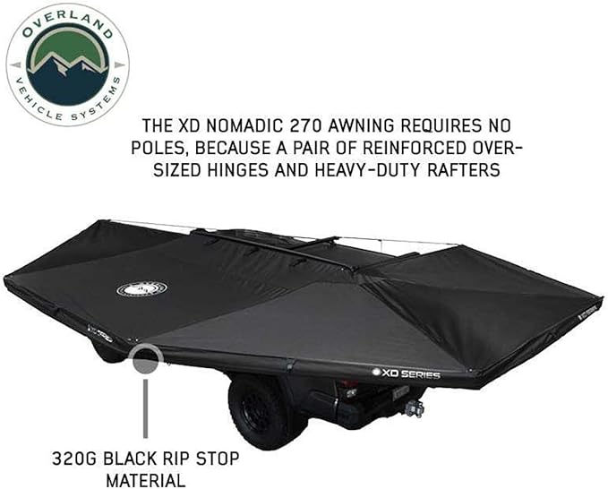 Overland Vehicle Systems 19690001 XD Nomadic 270 Degree Awning with Integrated LED Lights &amp Black Out Driver Side | 129 Sq Ft of Coverage | Black Fabric and Travel Cover Included