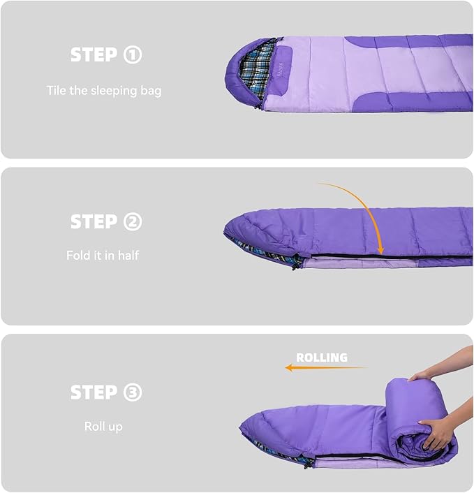 Cotton Flannel Lined Sleeping Bag for Adults Teens Kids Cold Weather &ampWarm 3 Seasons Lightweight Compact Camping Essentials Equipment Hiking Outdoor Travel