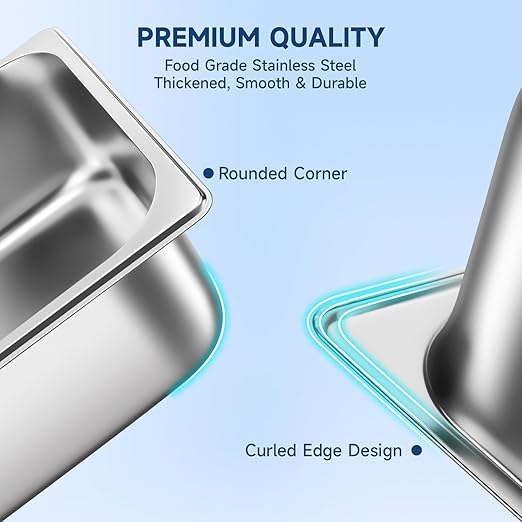 Hotel Pan with Lids 6 Pack Full Size 2.5 Deep Stainless Steel Steam Table Pan Commercial Food Pans for Catering Buffet Chafing Dish Pans Metal Steam Tray (1/1 Full Size x 2.5 Inch Deep 6 Pack)