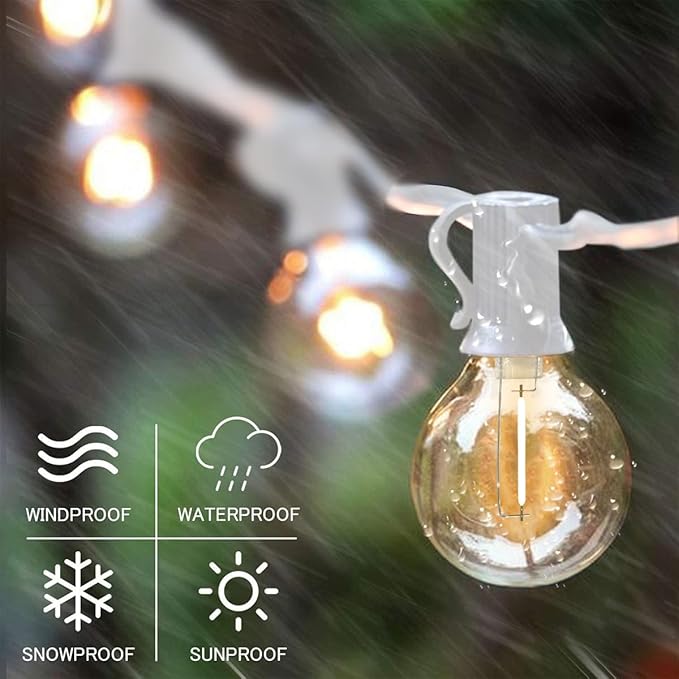 SUNTHIN White Outdoor String Lights 96FT(48ft * 2 Pack) Patio Lights with G40 Shatterproof LED Bulbs Waterproof Conectable Hanging Outside Lights for Yard Porch Deck Garden Pergola(White)