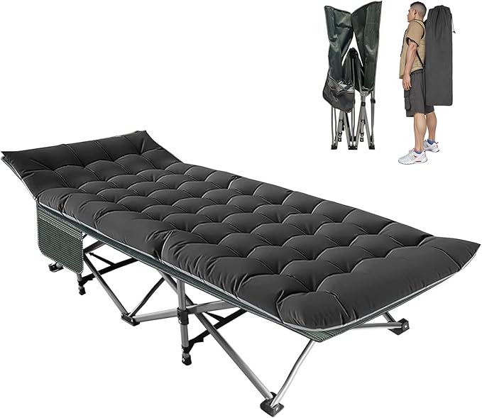 Big RED Camping Cot Folding Camping Cots for Adults 1200D Double Layer Oxford Portable Folding Outdoor Cots for Camping W/Soft Pad Carry Bag for Home Office Nap Beach Travel