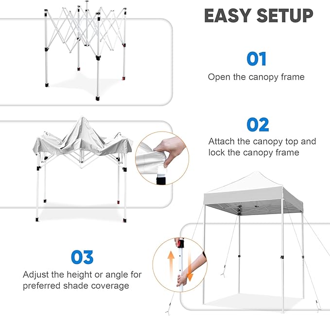 COOS BAY Pop Up Canopy Tent 5x5 Portable Lightweight Sun Shelter with Carry Bag Outdoor Shade for Beach Sports Hiking Patios Backyard Events White