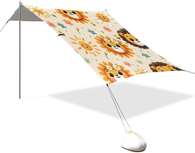 Cute Tiger Face Lion Sun Camping Sun Shelter Beach Tent Portable Beach Sun Shade Outdoor Canopy for Camping Trips Fishing Picnic