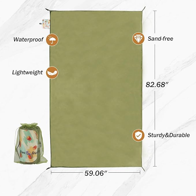 Picnic Blanket Waterproof – Packable Sand Proof Beach Blanket (0.42lb/0.66lb) Compact &amp Foldable Fits in Pocket with Integrated Stakes Ideal for Camping Hiking Travel Concert Festival