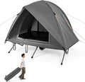 Tangkula 2 Person Tent Cot Portable Off Ground Elevated Camping Tent with Cot Removable Rainfly Wheeled Bag Stakes &amp Wind Ropes for Beach Picnic Hiking Travel