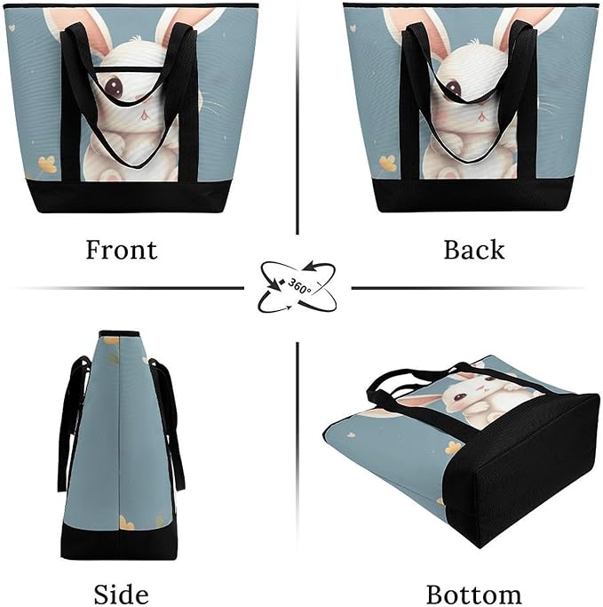 Insulated Shopping BagLarge Reusable Cooler Bags Cartoon Cute Bunny Printed Foldable Shopping BagTravel Waterproof Shoulder Bag