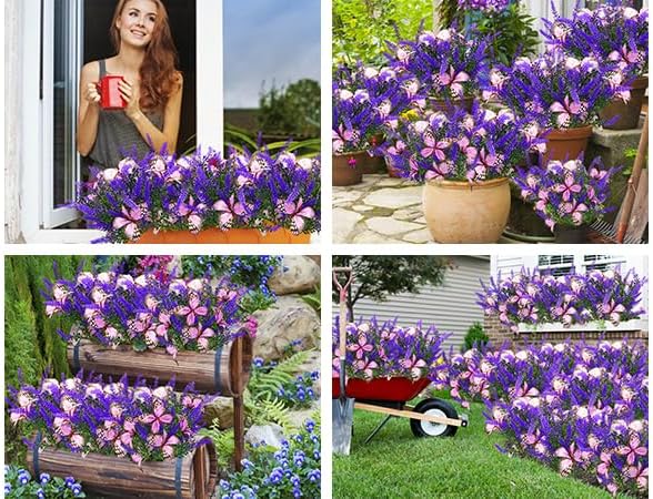 Solar Garden Lights Outdoor 4 Pack Purple Lavender Solar Butterfly Lights Gardening Gifts for Women Artificial Flower with Butterfly Purple Garden Decor for Lawn Patio-Warm White