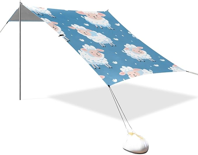 Sheep Pattern for Wrapping Paper and Flower Camping Sun Shelter Beach Tent Portable Beach Sun Shade Outdoor Canopy for Camping Trips Fishing Picnic