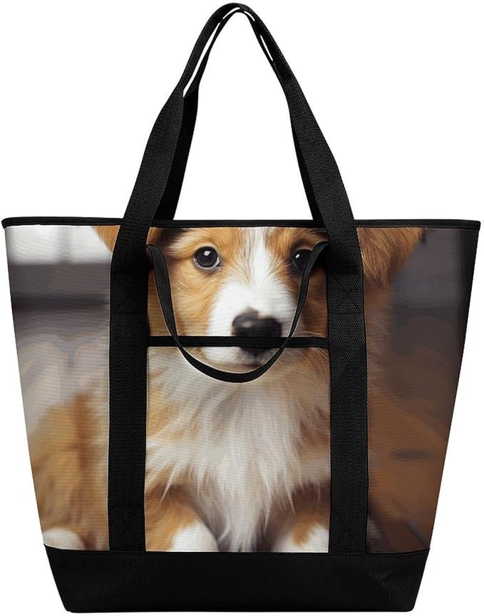 Insulated Shopping BagLarge Reusable Cooler Bags Cute Puppy Dog Printed Foldable Shopping BagTravel Waterproof Shoulder Bag