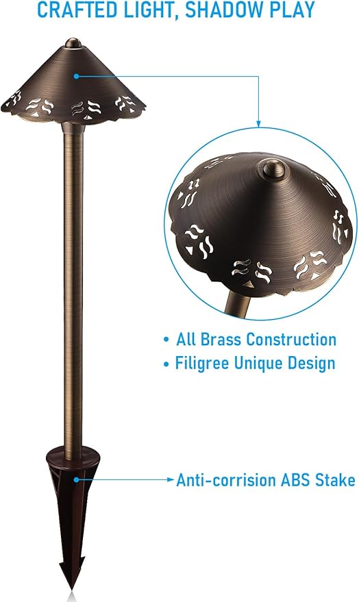 LEONLITE Filigree Solid Cast Brass Pathway Lights 12V Low Voltage Landscape Lights for Walkway Garden Work with G4 Bulb (Bulbs Not Included) IP65 22.44'' Tall 6.89'' Shade Bronze Pack of 2
