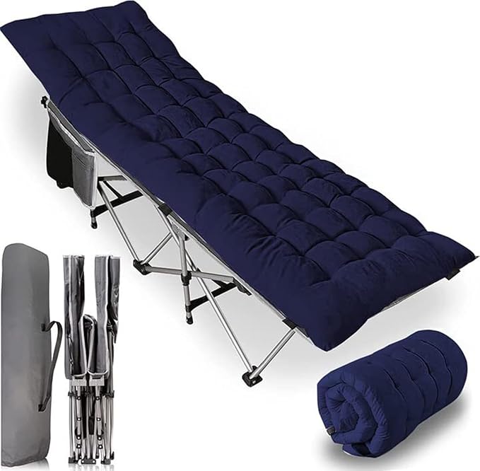 ZONETECH Folding Outdoor Camping Travel Cot and Pad - Premium Quality Lightweight Portable Heavy Duty Adult &amp Kids w/Large Pocket and Cushion (Gray &amp Blue 1-Pack)