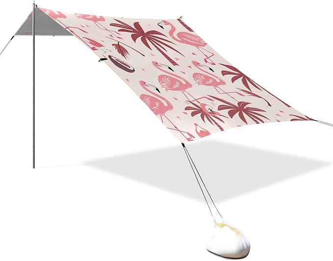 Beach Tent Sun Shelter Coconut Trees Flamingos Lightweight &amp Easy Setup Beach Shade Canopy for Camping Fishing