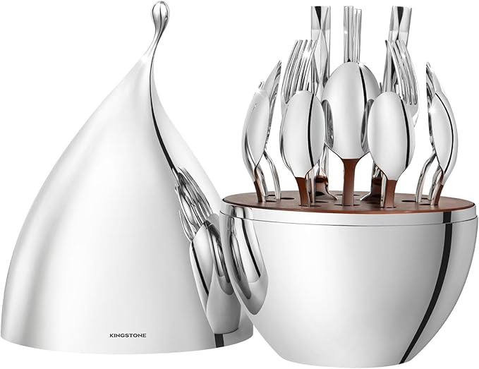 KINGSTONE Silverware Set with Waterdrop Storage Organizer Luxury 20 Piece Flatware Set for 4 18/10 Stainless Steel Cutlery Set with Diamond Cut Pattern Ideal for KitchenParty and Gift