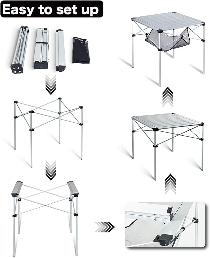 iClimb Lightweight Stable Alu. Folding Square Table Roll Up Top with Carry Bag for Camping Picnic Backyards BBQ Camp Kitchen (Nature L)