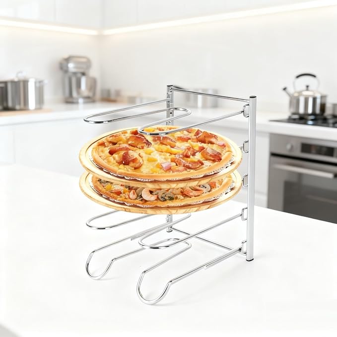 Pizza Rack 5-Tier Stainless Steel Pizza Pan Storage Rack Compact and Convenient Design for Easy Storage Multiple Pizzas pan 10.43 L x 8.52 W x 13 H Pizza Pan R ack