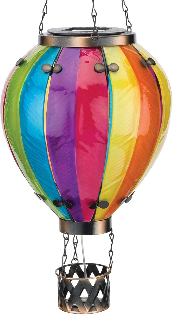 Regal Art &amp Gift 23.5 Inch Hot Air Balloon Solar Lantern – Hanging Solar-Powered LED Lights Waterproof Portable Decorative Outdoor Lamp Made of Metal &amp Glass for Garden Patios &amp Pathway