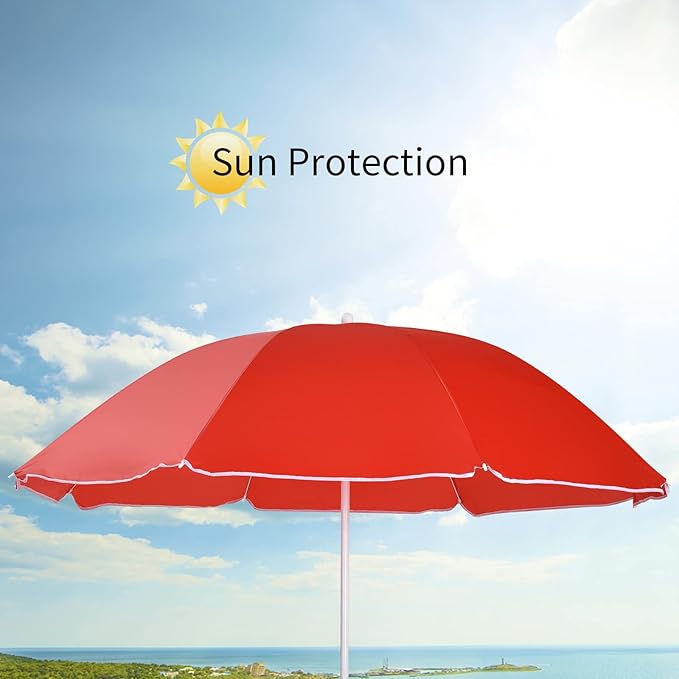 MAT EXPERT Folding Double Camp Chair w/Removable Umbrella Portable Picnic Chair w/Mini Table Chair Set w/Beverage Holder Portable Loveseat Camp Chairs for Beach Backyard Poolside (Red)