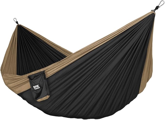 Fox Outfitters Neolite Single Camping Hammock - Lightweight Portable Nylon Parachute Hammock for Backpacking Travel Beach Yard. Hammock Straps &amp Steel Carabiners Included