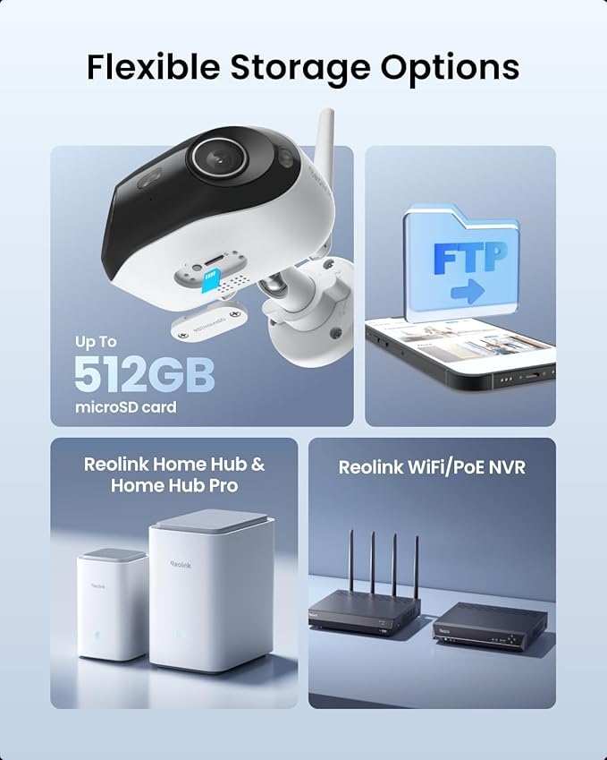 REOLINK 4K 8MP 180° Panoramic Security Camera with Dual-Lens 2.4/5GHz Dual-Band Wi-Fi 6 Motion Track Up to 512GB microSD Card Storage Plug-in Power Color Night Vision Elite WiFi